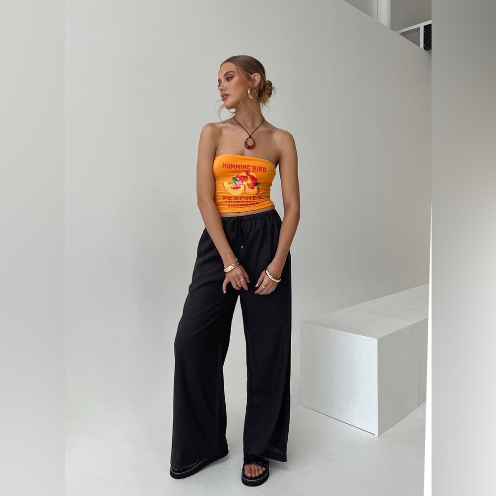 Princess Polly OGILVIE LINEN BLEND PANTS BLACK